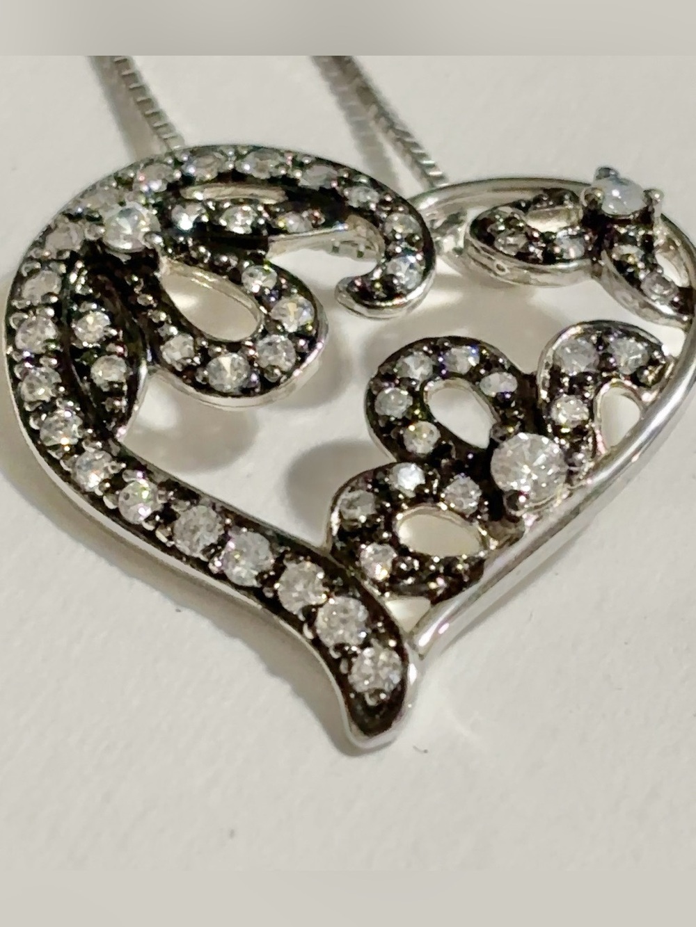 925 Sterling Silver Clear Stone Open Heart Pendant Necklace 20”